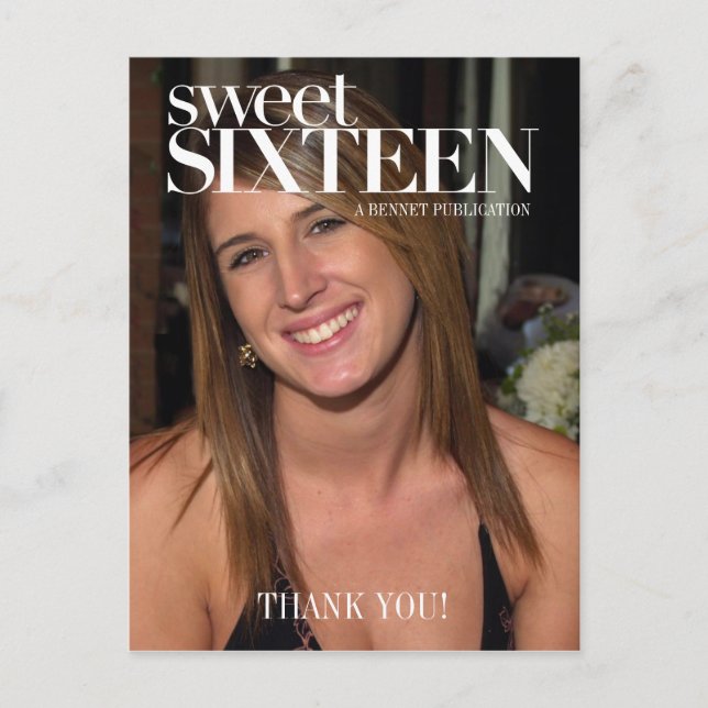 Fashion Magazine Photo Sweet Sixteen Party Thanks Postcard (Front)