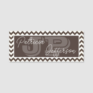 Fashion Mocha Brown Chevron Unique Monogram Name Tag