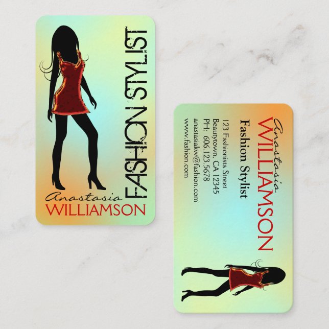 Fashion Model Wearing Red Dress Stylist Business Card (Front/Back)