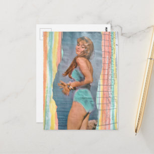 Fashion model Woman in 1957 on the beach collage Postcard