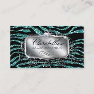 Fashion Nail Salon Elegant Zebra Glitter Teal Business Card