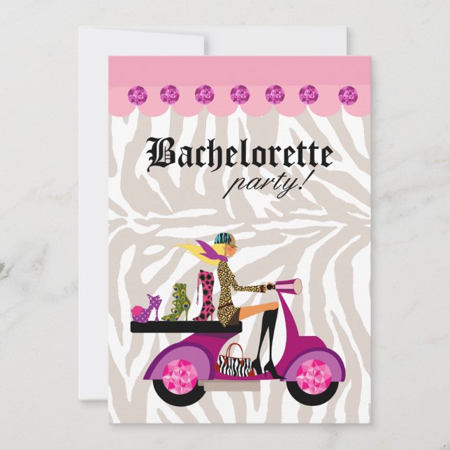 Fashion Party Blonde Scooter Woman Zebra Shoes Invitation (Front)