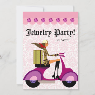 Fashion Party Invitation Scooter Woman Pink Leopar