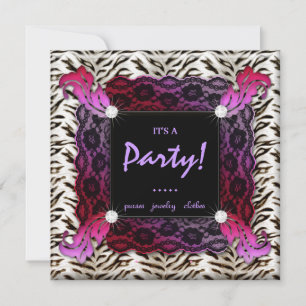 Fashion Party Zebra Lace Red Hat Invite