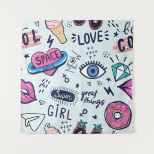 Fashion patch badges. Seamless pattern with pink g Tapestry