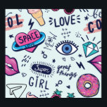 Fashion Patch: Pop Art Stickers. Poster<br><div class="desc">Fashion patch badges. Seamless pattern with pink girl stickers in pop art style, for textile. fashion Modern grunge background textile, prints, paper products, the Web. Girls pattern Fashion-forward with pink girl stickers in pop art style! Fashionable pink girl stickers in pop art style, great for textile. pattern, girl, fashion, graffiti,...</div>