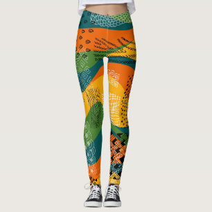 Fashion Patchwork: Undulating Abstract Art Leggings