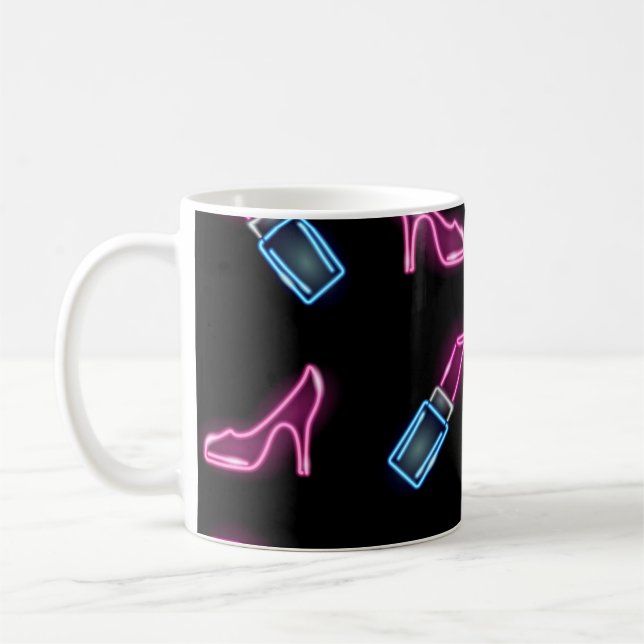 Fashion Pattern with Neon Icons. Coffee Mug (Left)