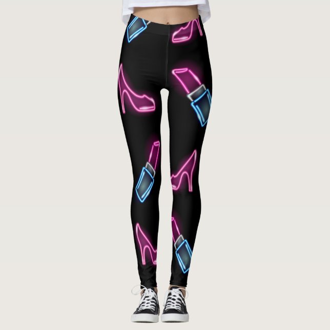 Fashion Pattern with Neon Icons. Leggings (Front)