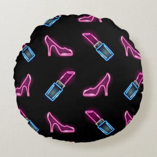 Fashion Pattern with Neon Icons. Round Cushion