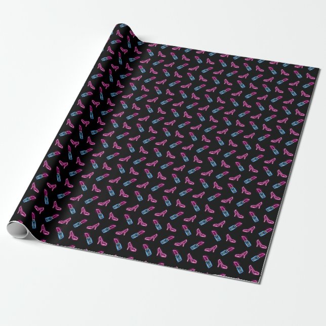 Fashion Pattern with Neon Icons. Wrapping Paper (Unrolled)