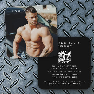 Fashion Photography Modern Full Photo QR Code Square Business Card
