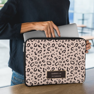 Fashion Pink Leopard Print Monogram Laptop Sleeve