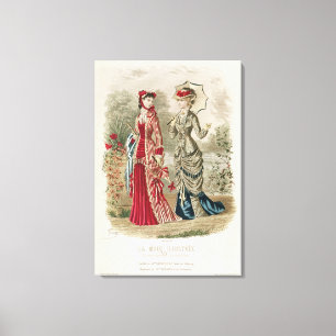 Fashion plate showing hats and dresses canvas print
