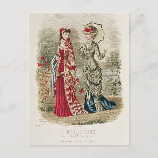 Fashion plate showing hats and dresses postcard (Front)