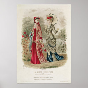 Fashion plate showing hats and dresses poster