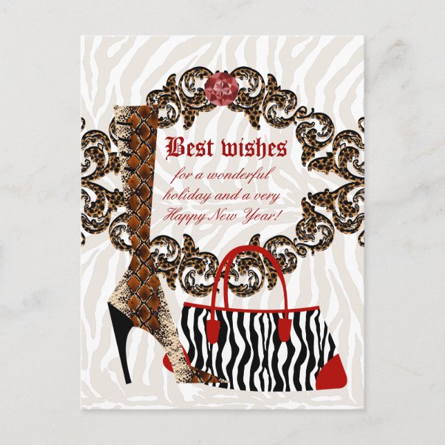 Fashion Postcard Leather Boot Zebra Purse (Front)