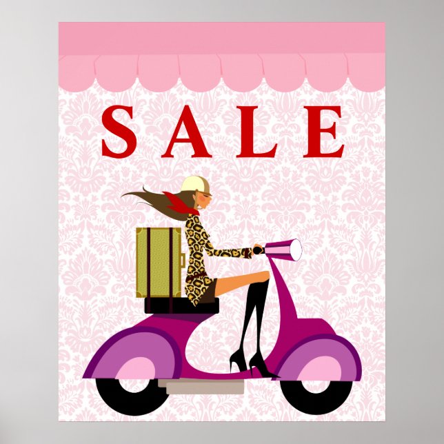 Fashion Poster Sale Scooter Woman Pink (Front)