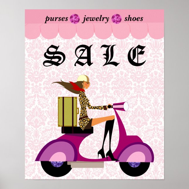 Fashion Poster Sale Scooter Woman Pink Diamonds (Front)