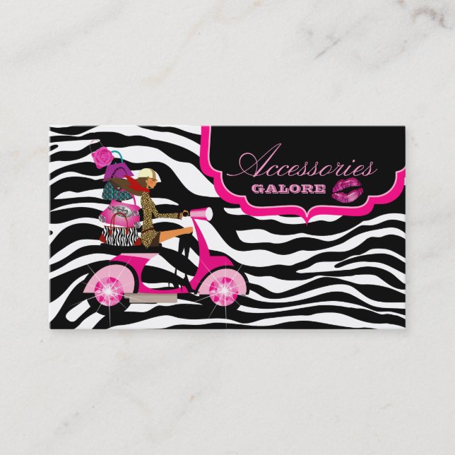 Fashion Purses Jewellery Hot Pink Black Zebra Lips Business Card (Front)