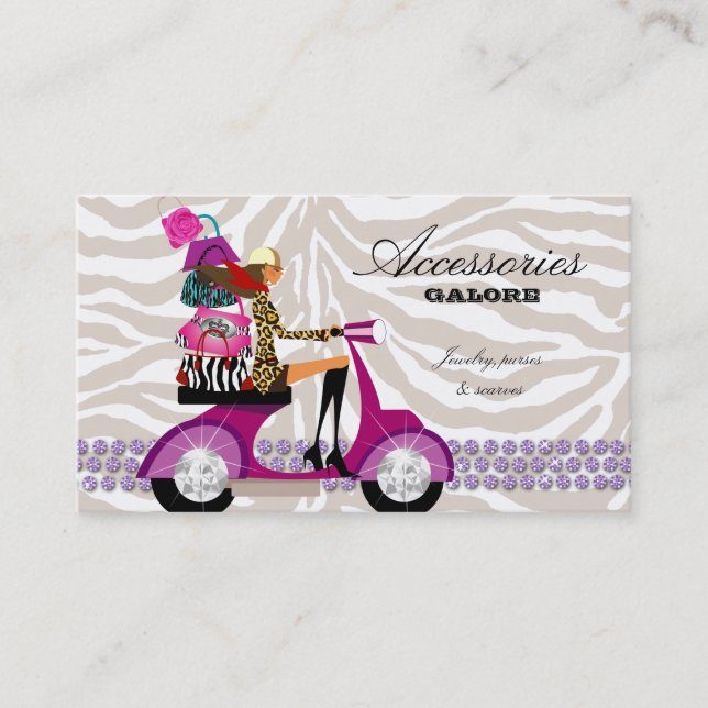 Fashion Purses Jewellery Purple Zebra Business Card (Front)