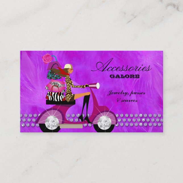 Fashion Purses Jewellery Violet Lace Feathers Business Card (Front)