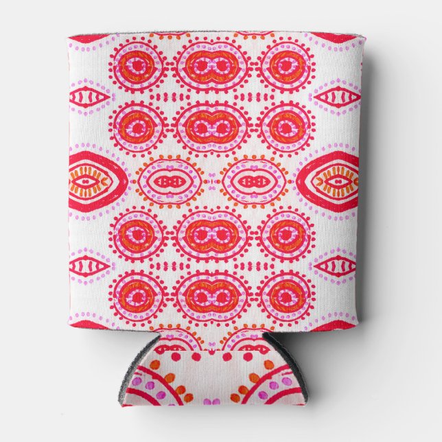 Fashion Red Folklore Boho Design Can Cooler (Front)