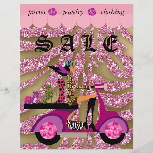 Fashion Scooter Awning Woman Shoes Zebra Glitter Flyer (Front)