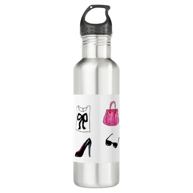 Fashion shoes handbag watercolor 710 ml water bottle (Front)