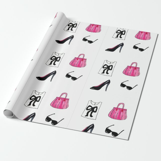Fashion shoes handbag watercolor wrapping paper (Unrolled)