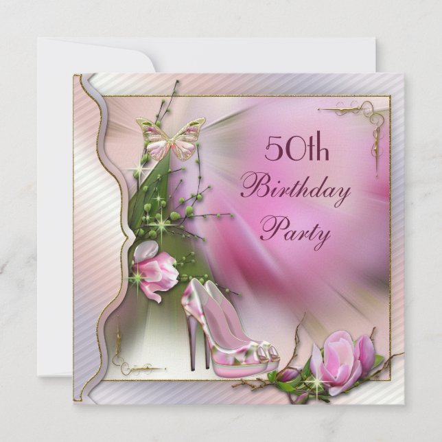 Fashion Shoes Magnolia Butterfly 50th Birthday Invitation (Front)