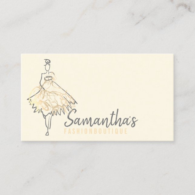 Fashion shop dress Ivory gold Business Card (Front)