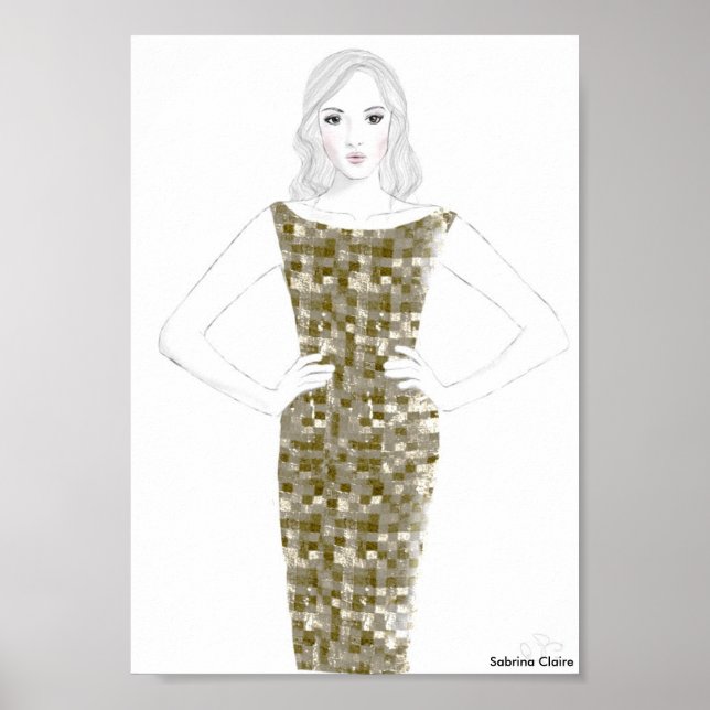 Fashion Sketch - Gold Dress Poster (Front)