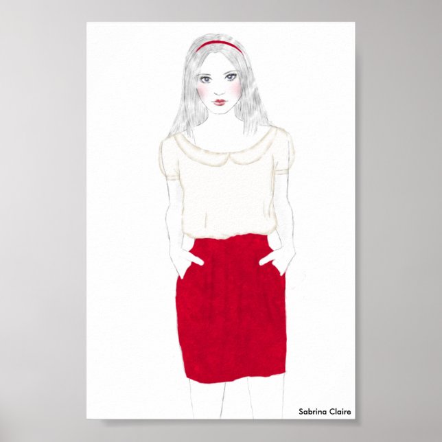 Fashion Sketch - Red Skirt Poster (Front)