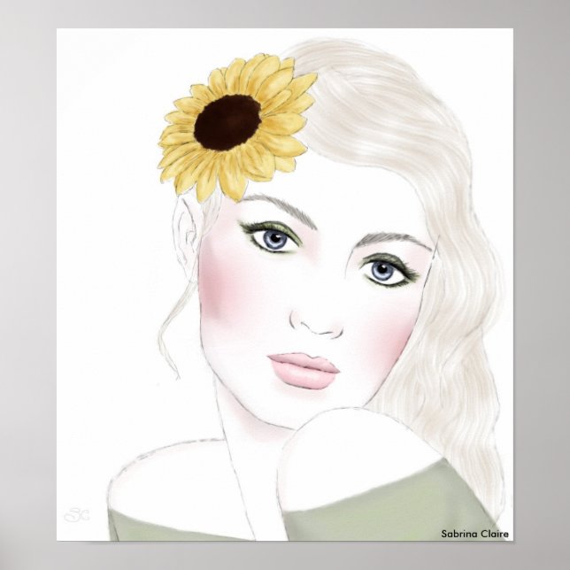 Fashion Sketch - Sunflowers in her Hair Poster (Front)