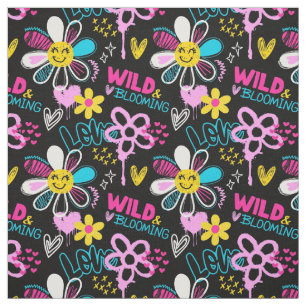 Fashion Smiley Flower Graffiti Pattern Fabric