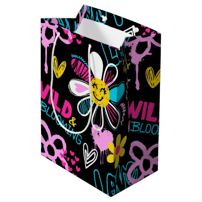 Fashion Smiley Flower Graffiti Pattern Medium Gift Bag (Back Angled)