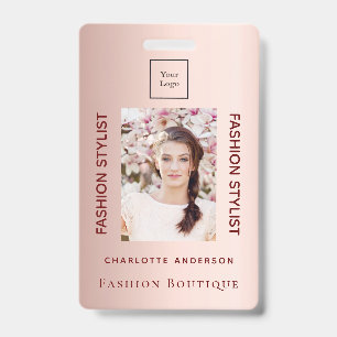 Fashion store employee photo rose gold luxurious ID badge