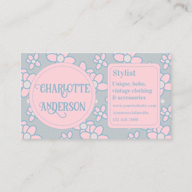 Fashion Stylist Boho Retro Floral Business Card (Back)