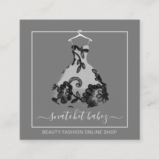Fashion Stylist Event Dress QR Code Logo Rack Grey Square Business Card (Front)