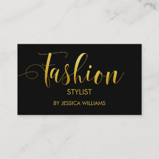 Fashion Stylist Gold Script Elegant Black Business Card