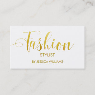 Fashion Stylist Gold Script Elegant White Business Card