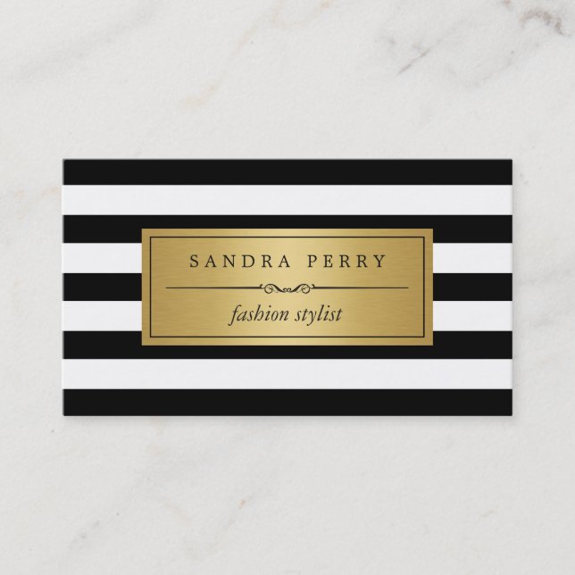 Fashion Stylist - Modern Black White Stripes Business Card (Front)