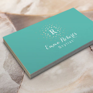 Fashion Stylist Monogram Turquoise QR Code Business Card