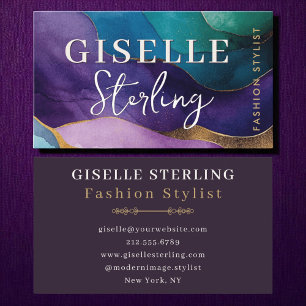 Fashion Stylist Purple Gold Modern Watercolor  Business Card