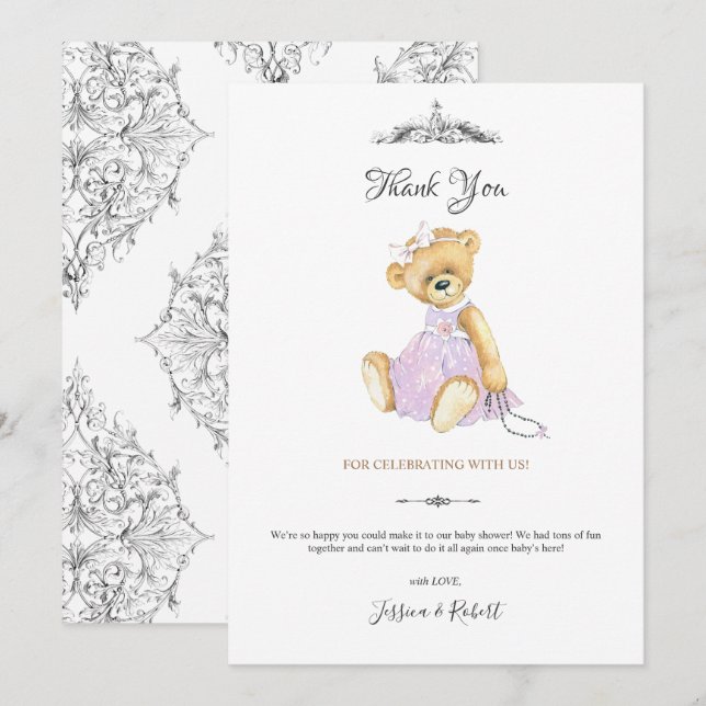 Fashion teddy bear little lady Thank You Card (Front/Back)