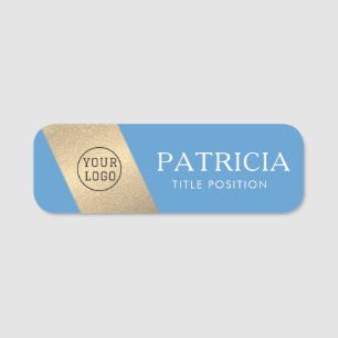 Fashion Trend Colour Sky Light Blue & Gold Glitter Name Tag
