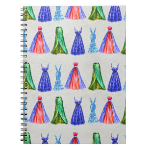 Fashion watercolor, hand-drawn dresses pattern. notebook