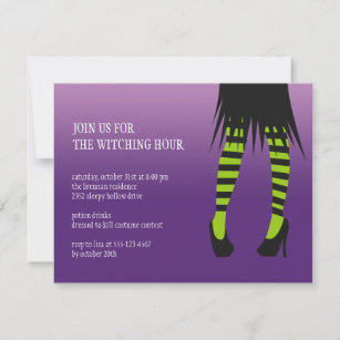 Fashion witch costume stripe legs Halloween party Invitation