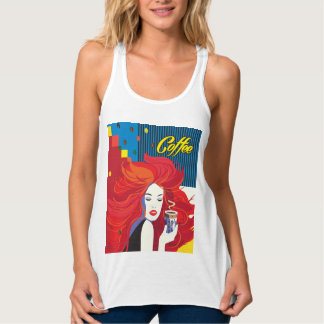Fashion woman with coffee cup Pop Art Singlet